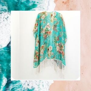 Aqua Kimono with floral pattern
